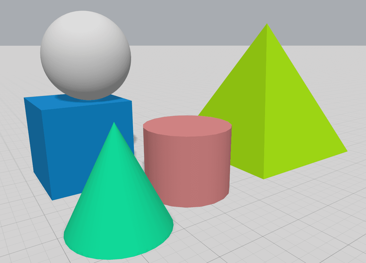Various 3D shapes like pyramids, cylinders, and cubes in Greybox